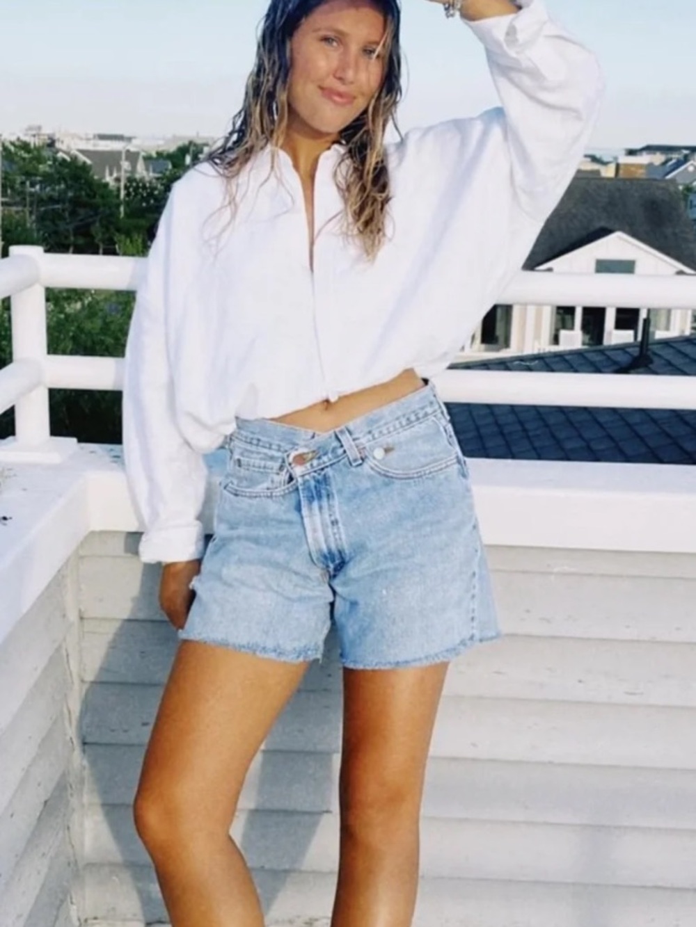 Parke Crossover Waist Vintage Jean Shorts